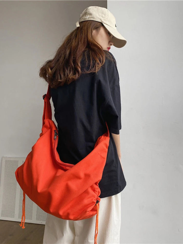 Harajuku Casual Women Canvas Tote Bag Large Capacity Shoulder Bag Crossbody Bags