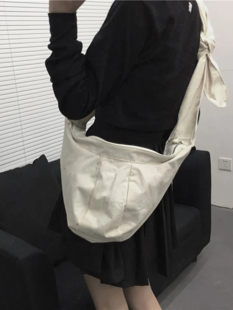 Foufurieux Lady Canvas Bag Dumpling Bag Shoulder Messenger Wide Strap