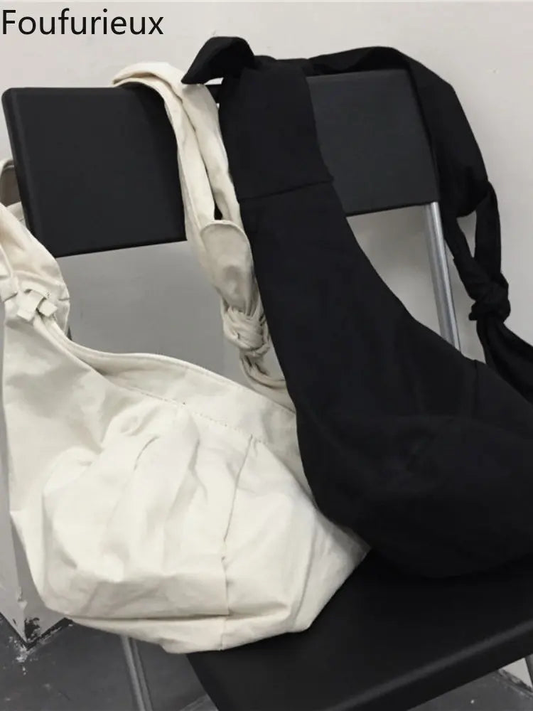 Foufurieux Lady Canvas Bag Dumpling Bag Shoulder Messenger Wide Strap