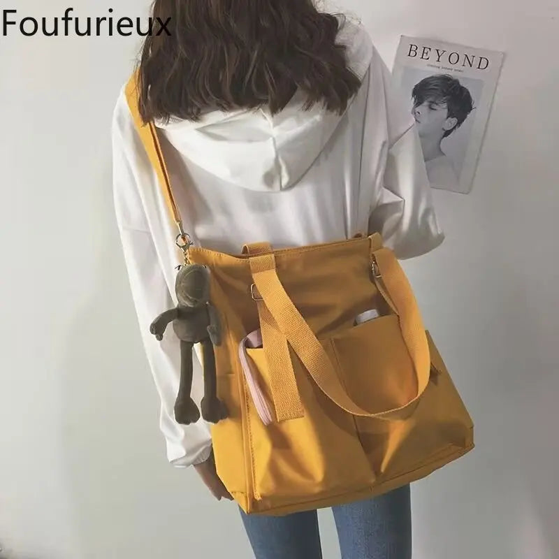 Foufurieux Large Capacity Canvas Women Shoulder Bag Army Green