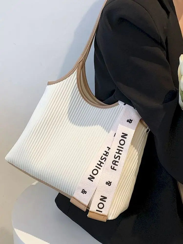 Foufurieux Large-capacity Women Shoulder Bag Pleated Style Tote Bag PU