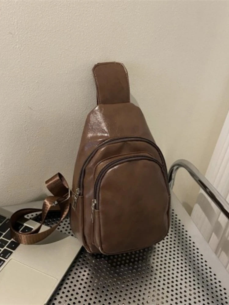 Foufurieux Leather Men Bag Casual Chest Bag Messenger Shoulder Cross Bag