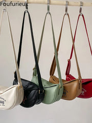Foufurieux Leather Shoulder Bag Women Wide Strap Cowhide Messenger