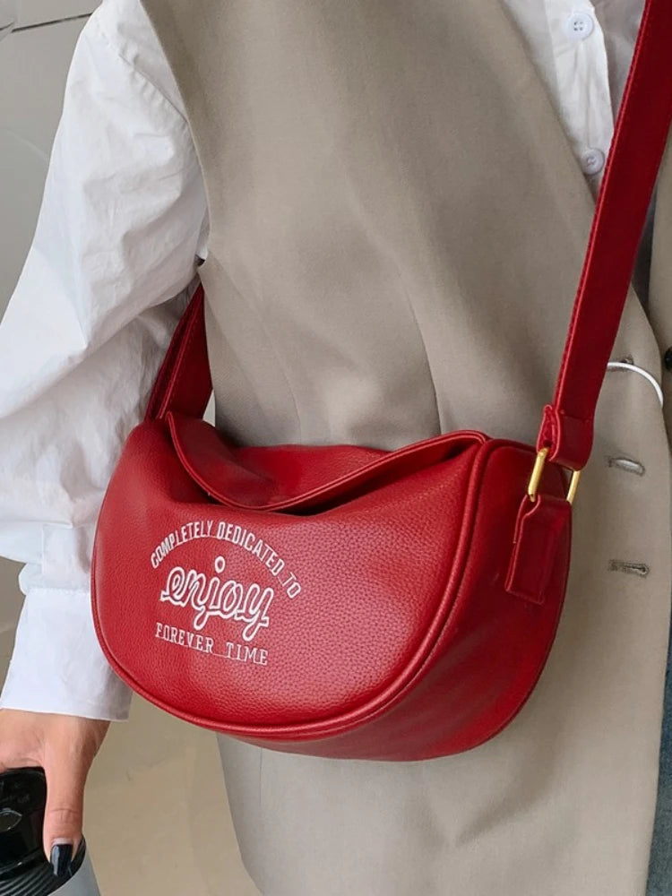 Foufurieux Leather Shoulder Bag Women Wide Strap Cowhide Messenger