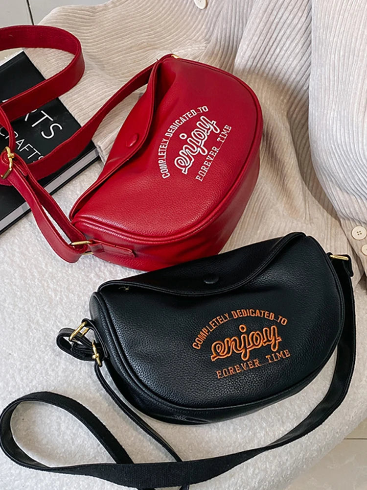 Foufurieux Leather Shoulder Bag Women Wide Strap Cowhide Messenger