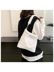 Fluffy Winter Big Shoulder Bag Love Heart Pattern Soft Plush Warm Fur Tote