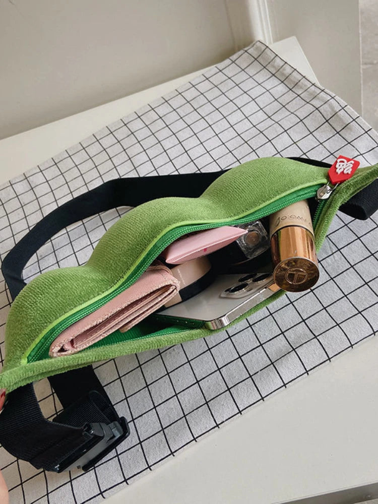Foufurieux Plush Peas Shaped Shoulder Bag Y2k