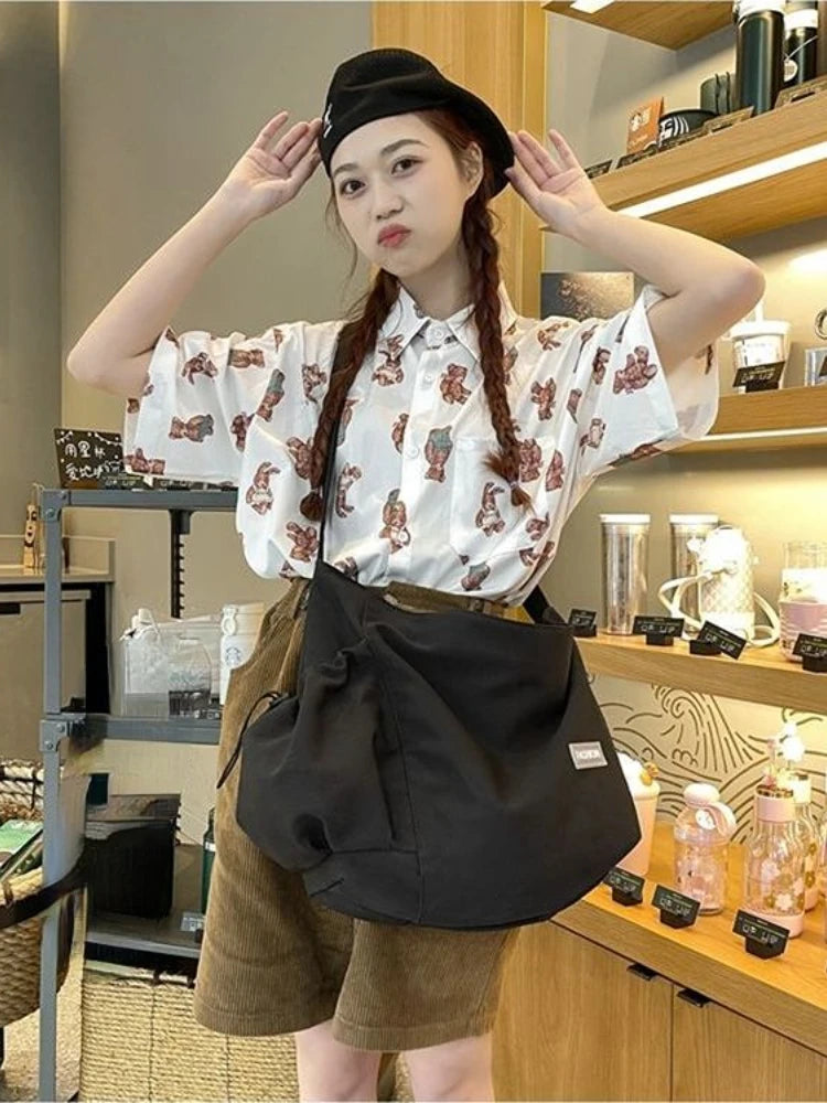 Foufurieux Solid Women Purses Handbags Soft Canvas Shoulder Messenger Bags
