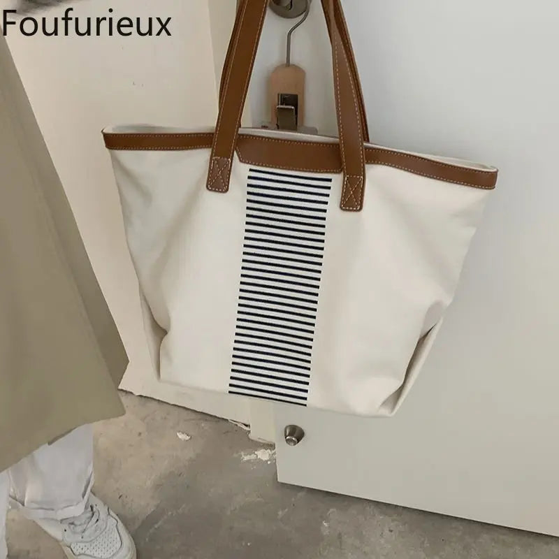Foufurieux Tote Bag Canvas Zipper Shoulder Bags Y2k