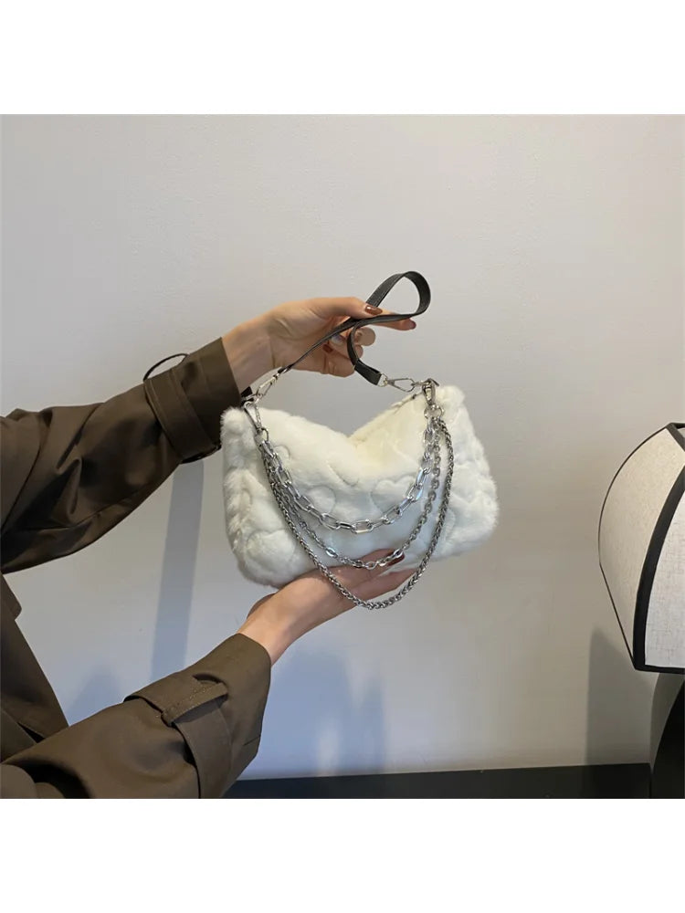 Foufurieux Winter Plush Ladies Shoulder Bag Y2k Trends Women Bag