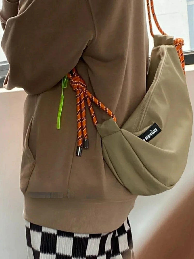 Foufurieux Nylon Bucket Shoulder Bag Purse Tote Y2k
