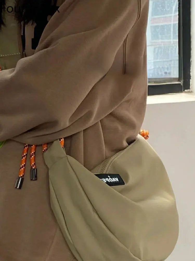 Foufurieux Nylon Bucket Shoulder Bag Purse Tote Y2k