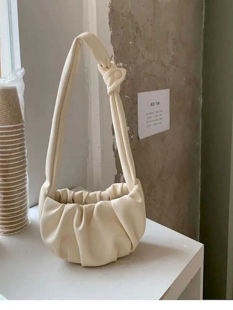 Foufurieux Women Handbags Cloud Pleated Soft Leather Dumplings Bag