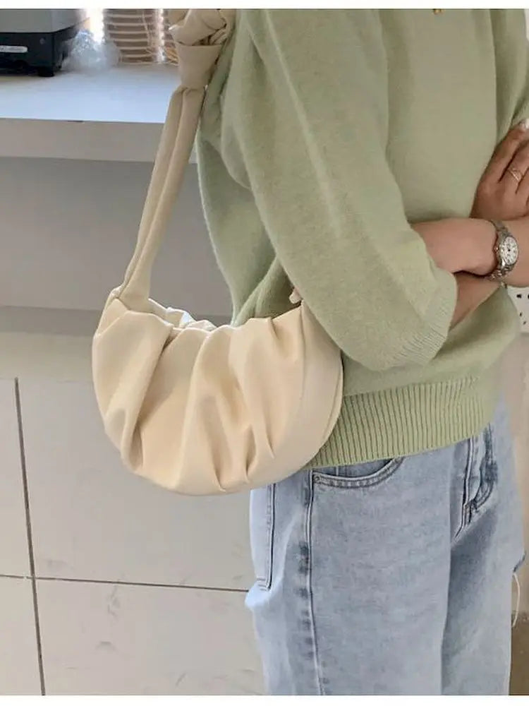 Foufurieux Women Handbags Cloud Pleated Soft Leather Dumplings Bag