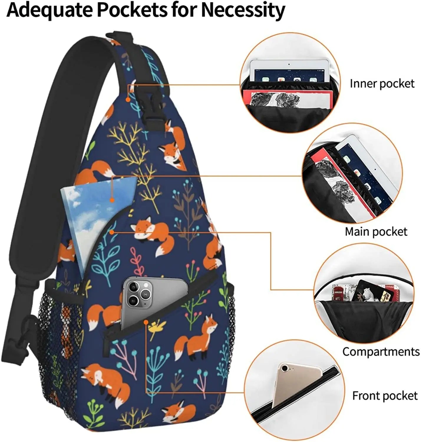 Fox Foxes Sling Backpack Crossbody Shoulder Bag Chest Dayp