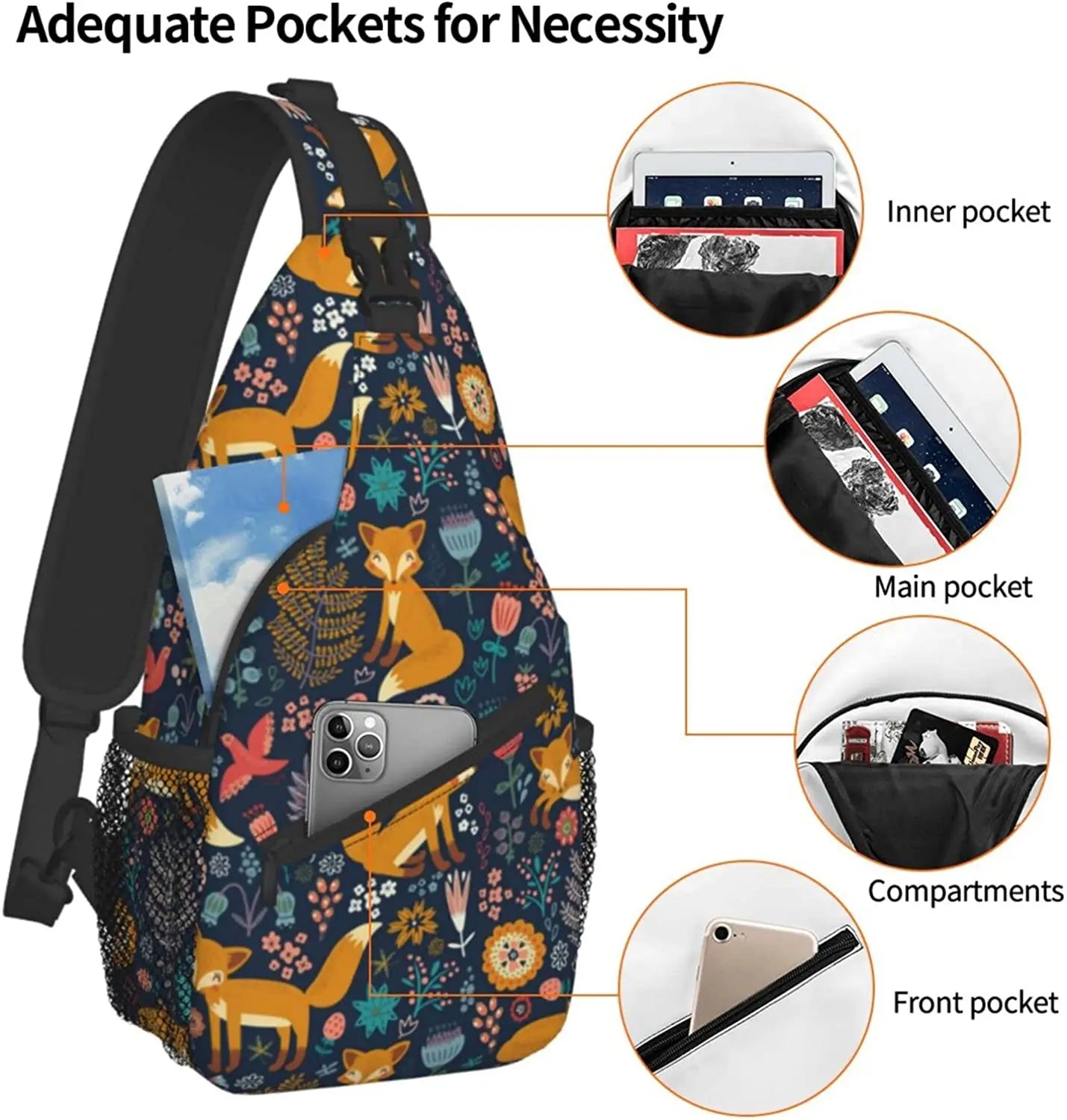 Fox Foxes Sling Backpack Crossbody Shoulder Bag for Men Women