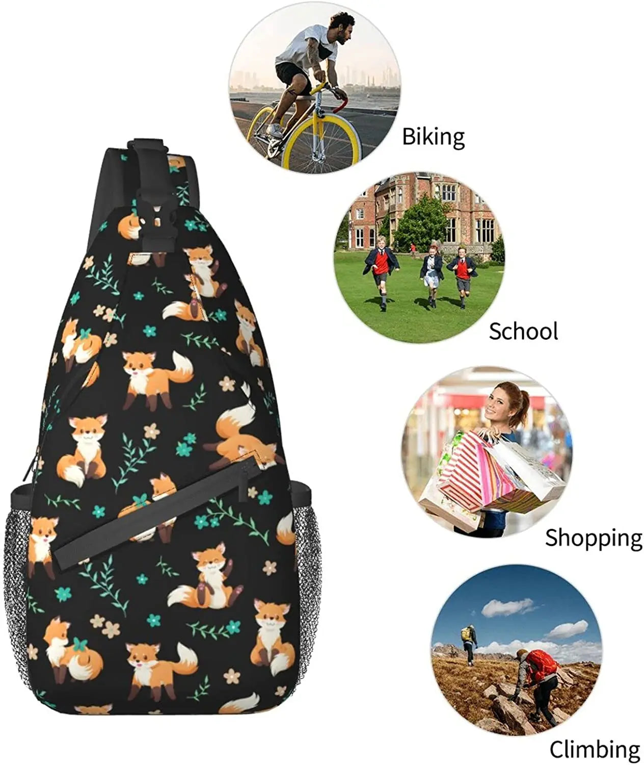 Fox Sling Bag Crossbody Backpack Lightweight Shoulder Bag