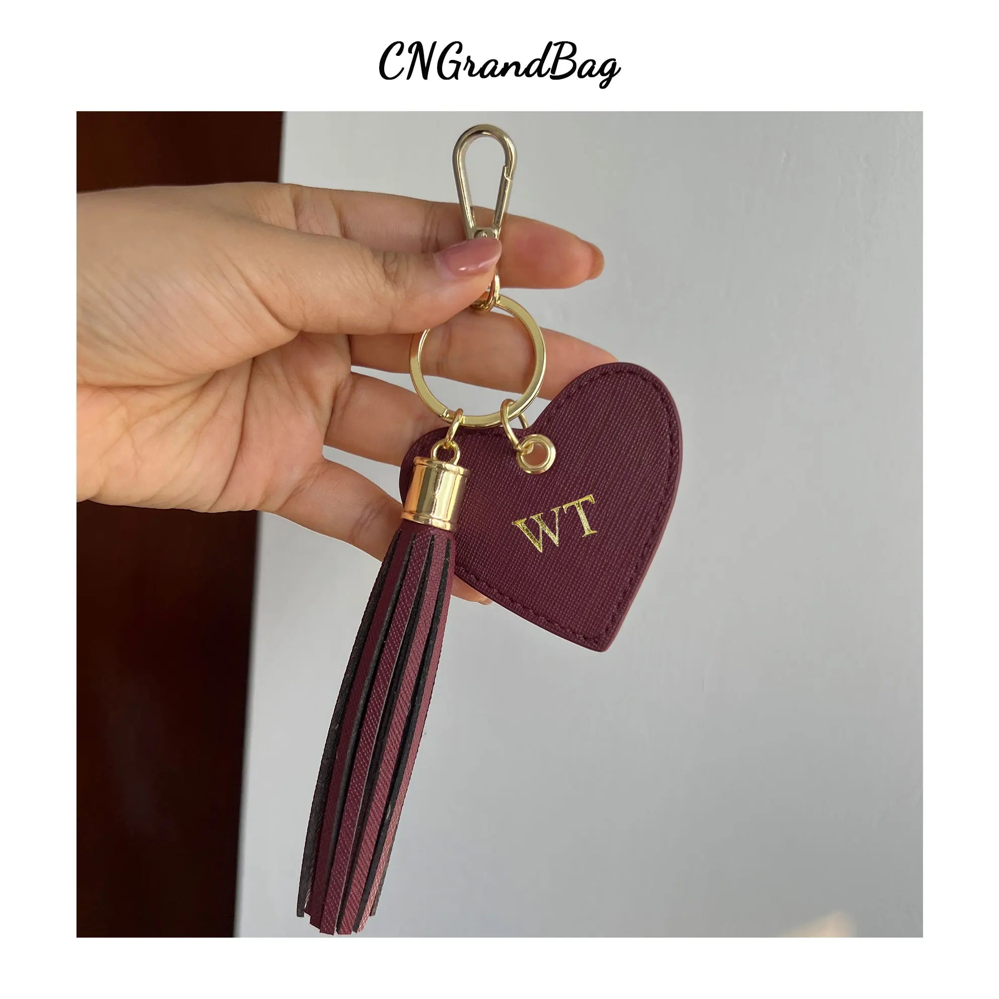 Saffiano Leather Fringe Heart Keychain Car Tassel Bag Wallet