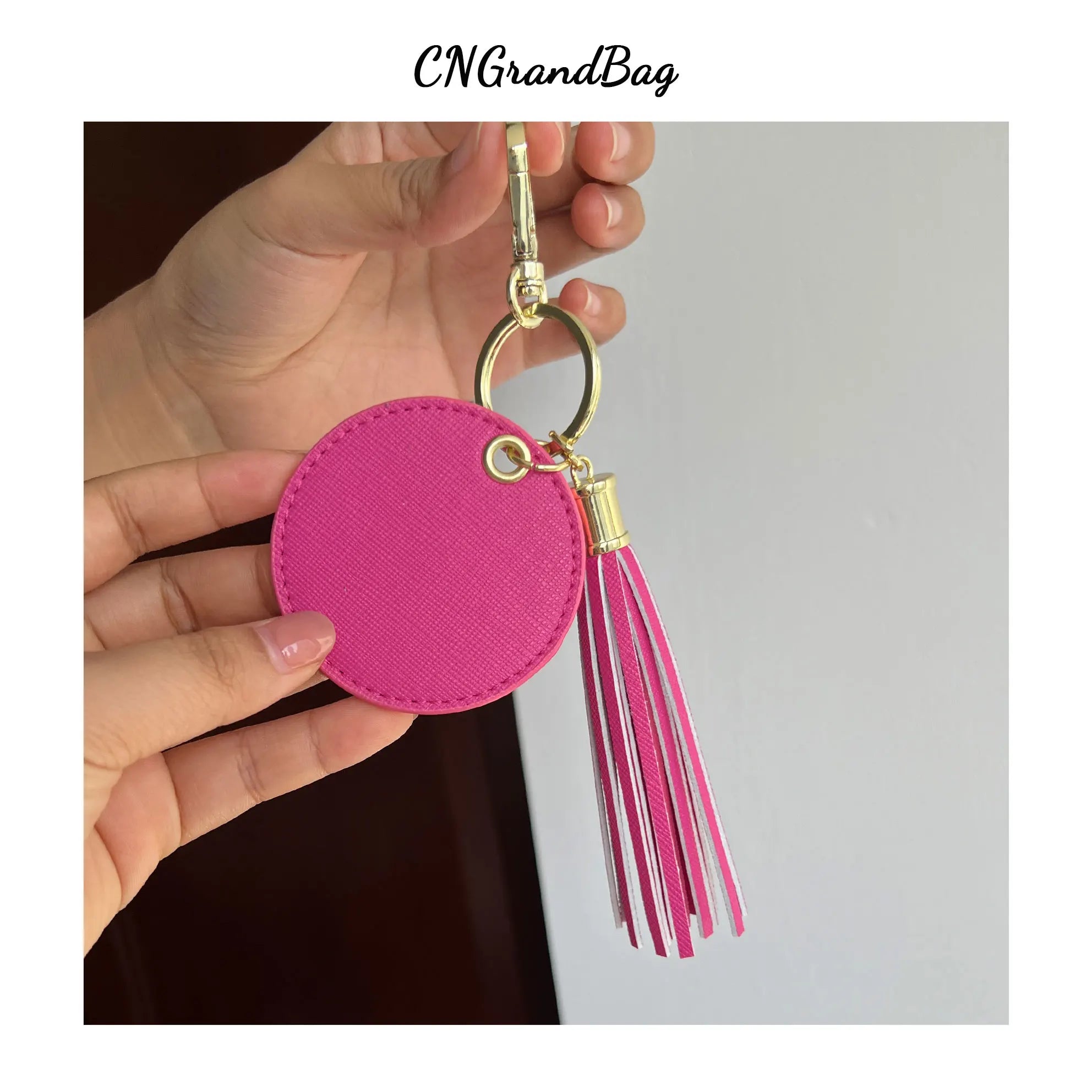 Saffiano Leather Keychain Bag Charm Tassel Pendant