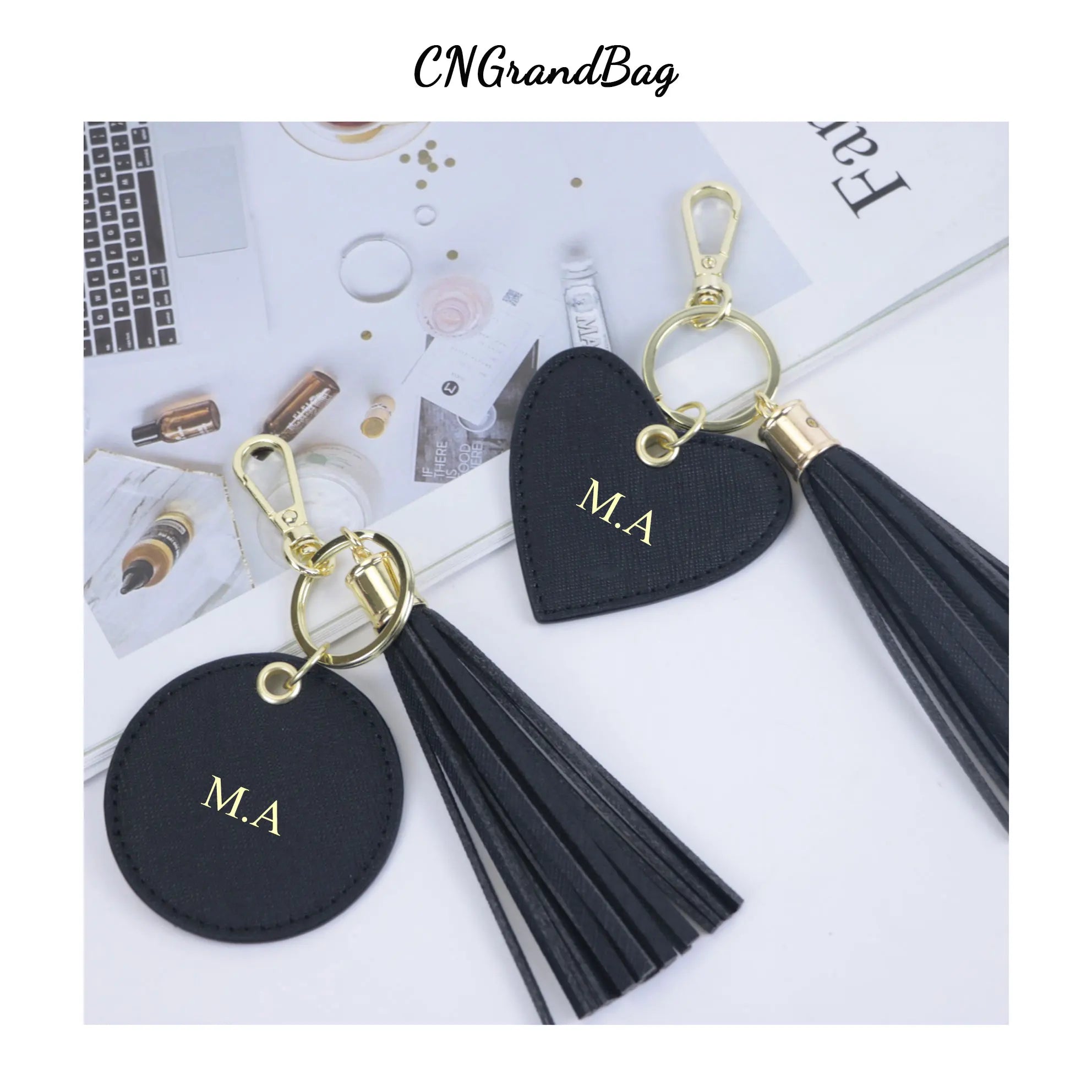 Saffiano Leather Keychain Bag Charm Tassel Pendant