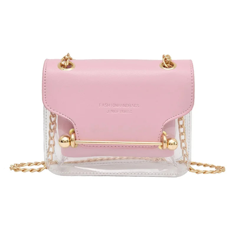 2020Women Small Square Shoulder Bag Clear Transparent PU Composite