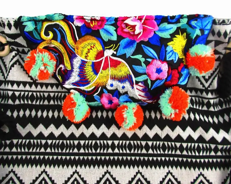 Vintage Ethnic Shoulder Hobo Embroidery Floral Cross Body Bag