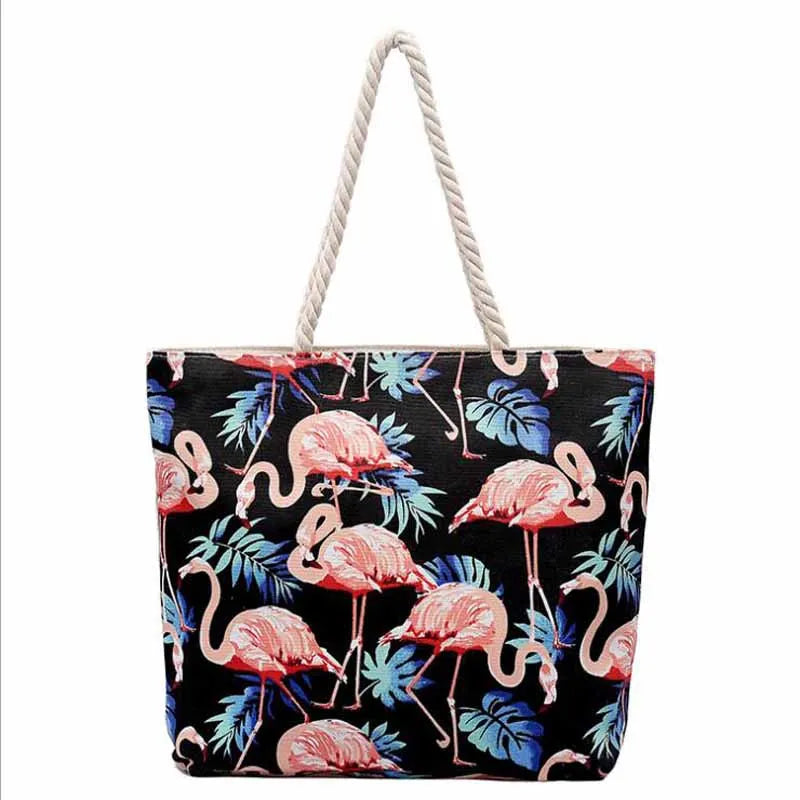Large Striped Canvas Beach Tote Bag