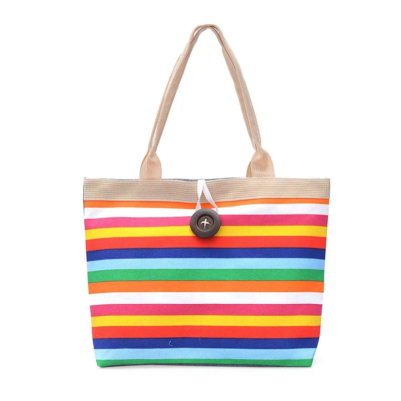 Striped Canvas Beach Tote Bag Large Summer Shoulder Handbag