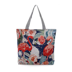 Striped Canvas Shoulder Tote Bag for Women, Large Summer Beach Handbag