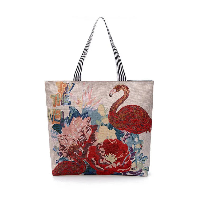 Striped Canvas Shoulder Tote Bag for Women, Large Summer Beach Handbag