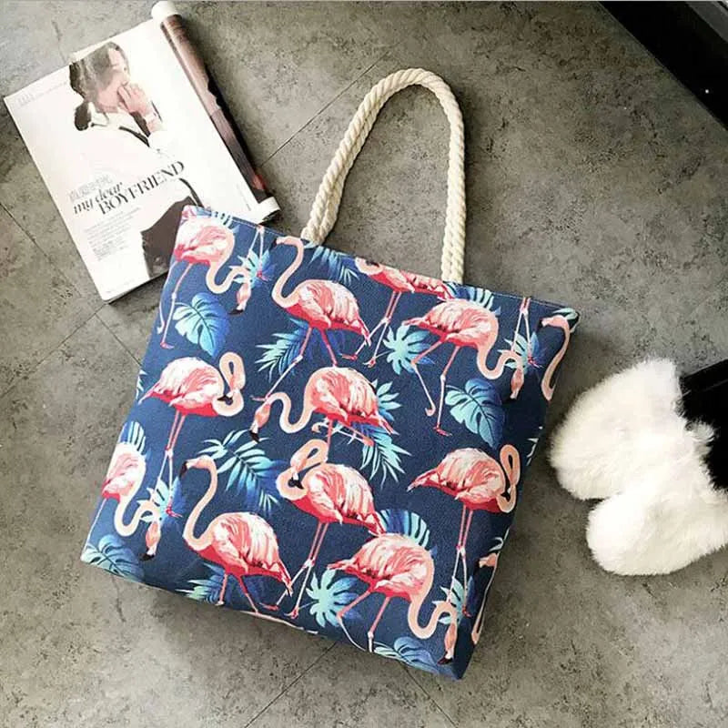 Large Striped Canvas Beach Tote Bag