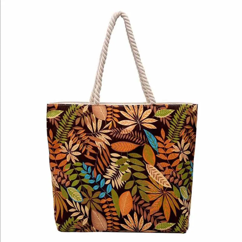 Canvas Striped Shoulder Tote Beach Bag for Women - Colored Stripes