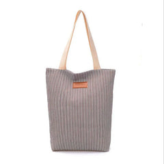 Summer Striped Canvas Beach Tote Bag