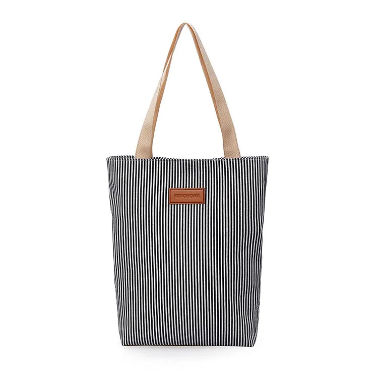 Large Striped Canvas Tote Beach Bag, Summer Shoulder Handbag