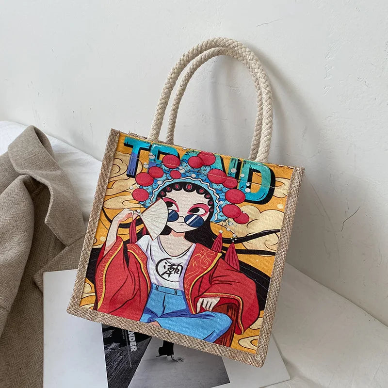Striped Canvas Tote Bag High Women Girls Beach Handbag