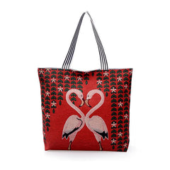 Striped Canvas Shoulder Tote Bag for Women, Large Summer Beach Handbag