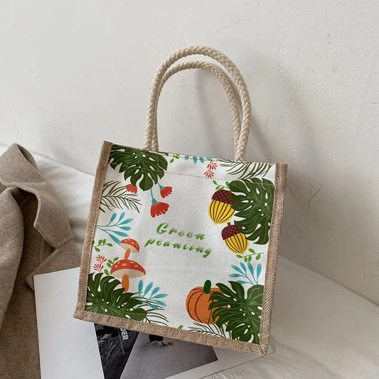 Striped Canvas Tote Bag High Women Girls Beach Handbag