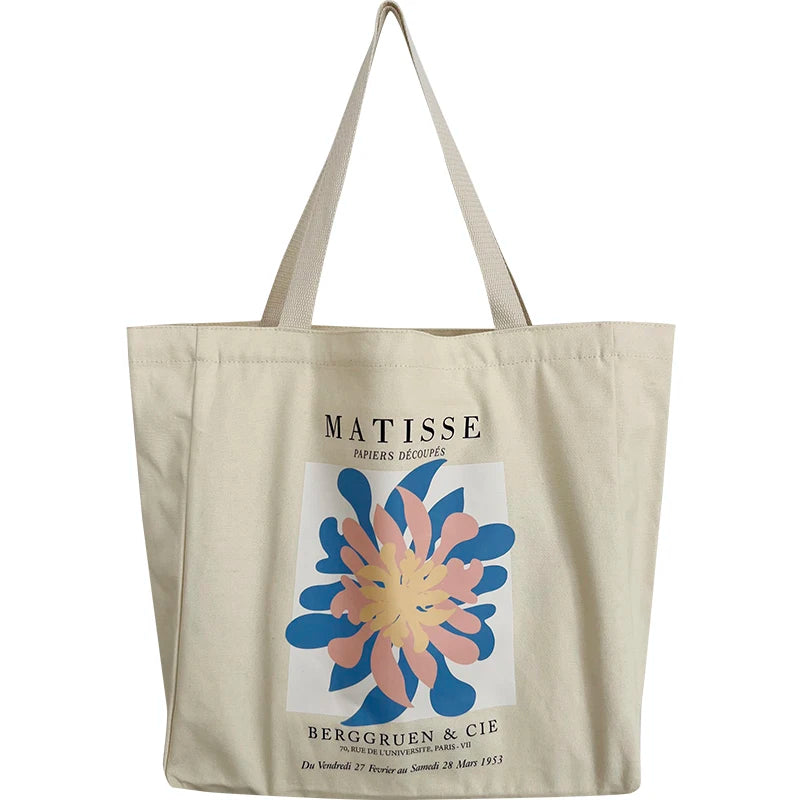 French Arts Matisse Flower Print Shoulder Bag Zipper Handbag