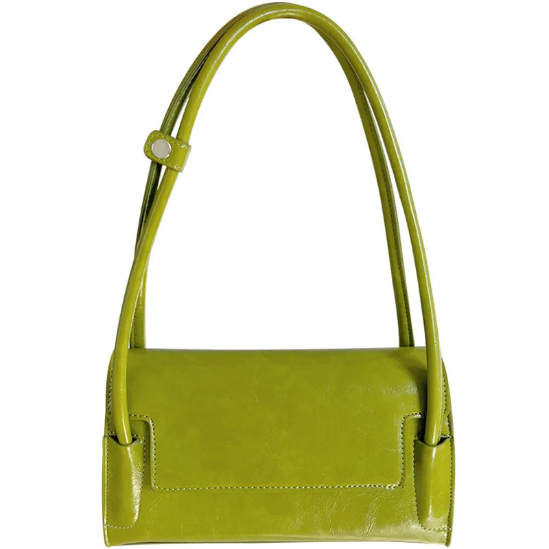 French Avocado Green PU Leather Handbag for Women Envelope Bag
