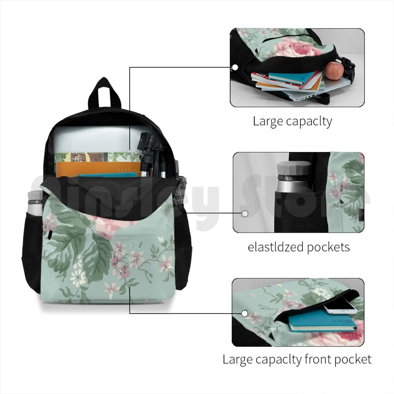 French Vintage Roses Outdoor Hiking Backpack