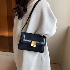 French Women Winter Shoulder Handbag Nubuck Leather Messenger
