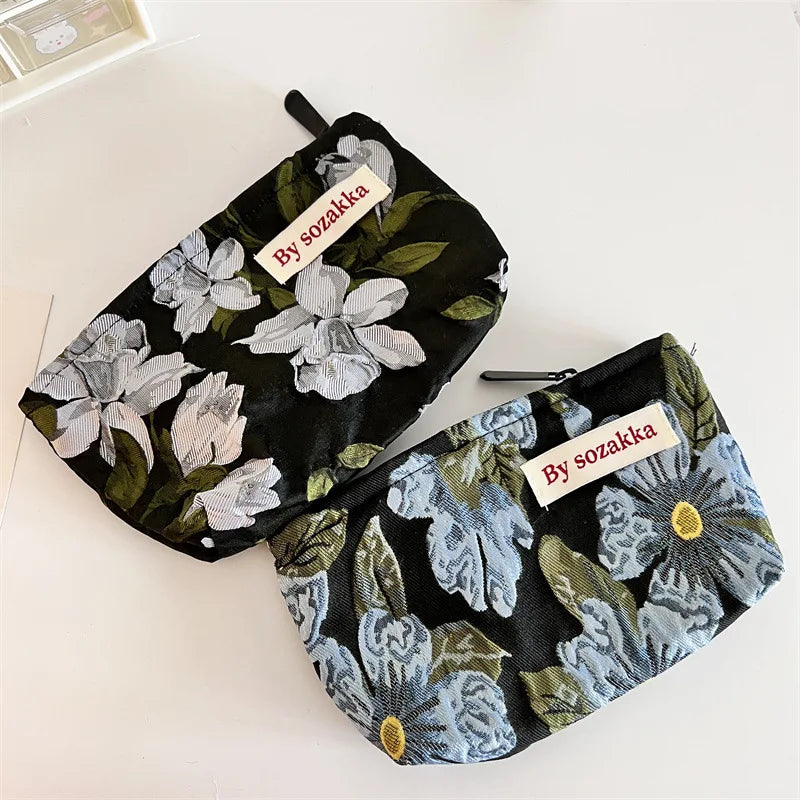 French Embossed Flowers Cosmetic Storage Bag Wallet Travel Makeup Kits