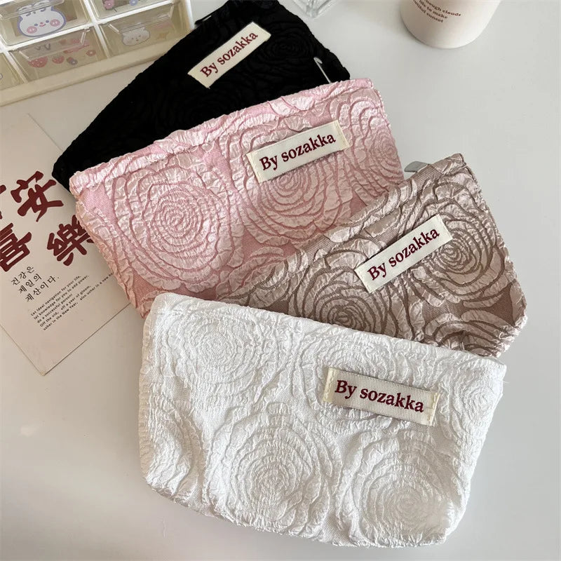 French Embossed Flowers Cosmetic Storage Bag Wallet Travel Makeup Kits