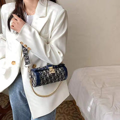 French Style Messenger Bag Lock Boston Square Cylinder Bag
