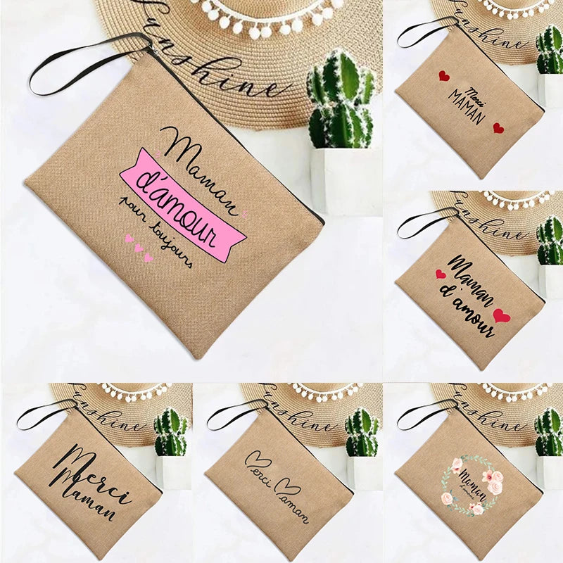 French Print Linen Wallet Travel Organizer Clutch Bag
