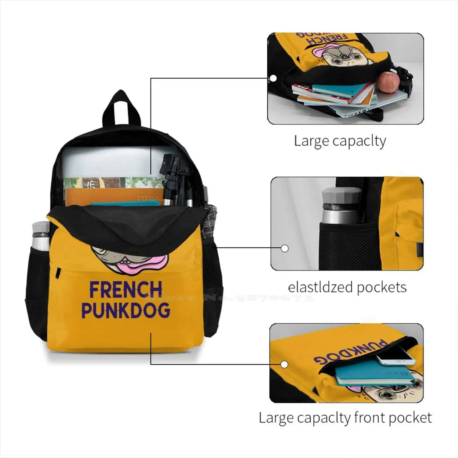 French Punkdog Backpack for Student School Laptop Travel