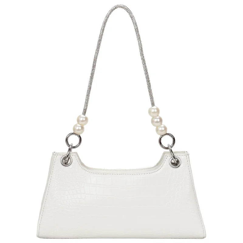 French Stone Pattern Underarm Bag Beading Chain Shoulder Bags