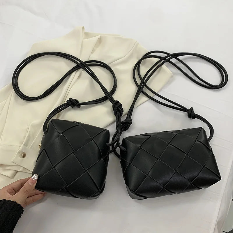French Style Cross Woven Leather Messenger Bag