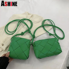 French Style Cross Woven Leather Messenger Bag