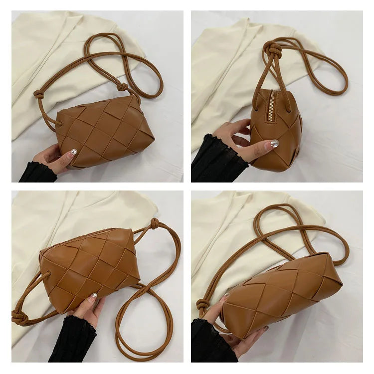 French Style Cross Woven Leather Messenger Bag